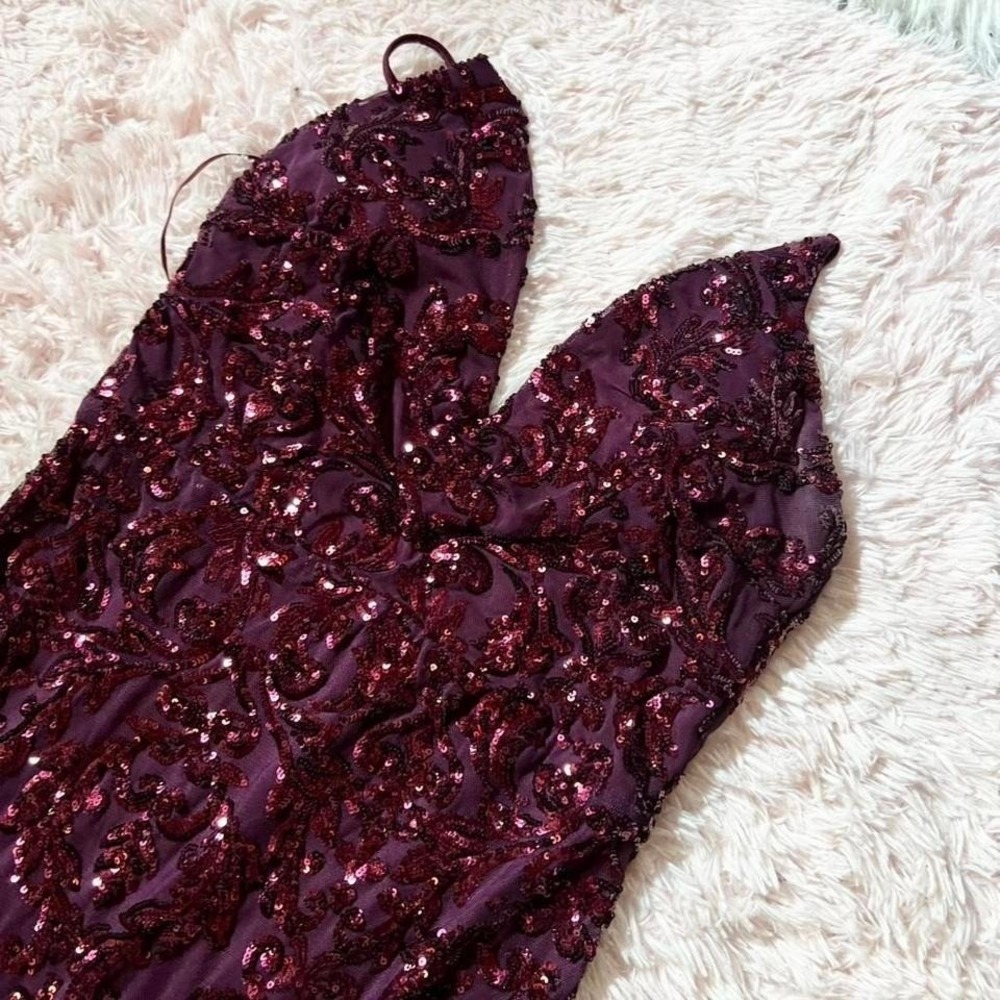 Dark Mermaid Sequin Mesh Floral Dark Academia Backless Lace up Dress Women's M - Picture 5 of 8